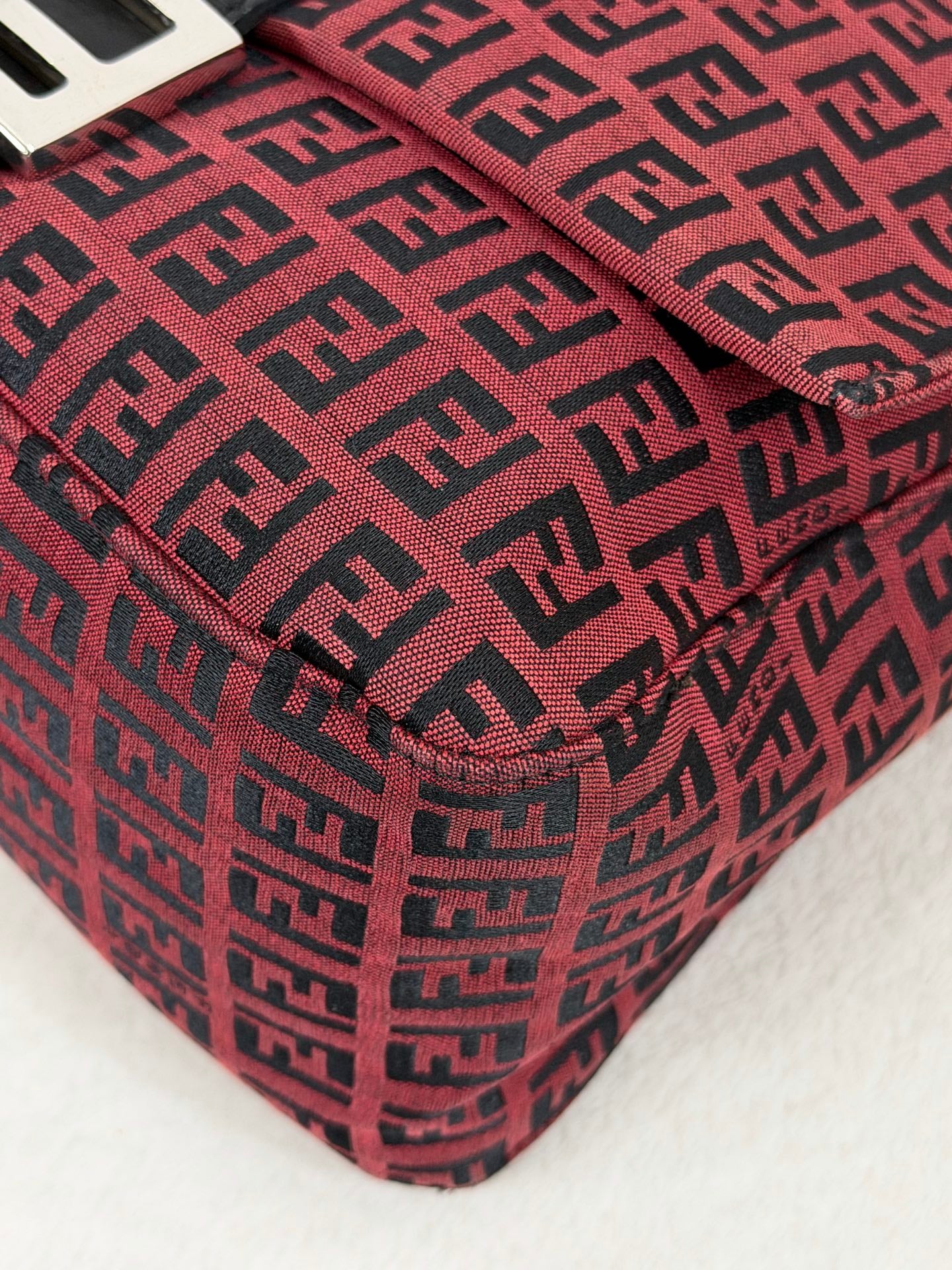 Fendi Vintage Red Zucchino Mamma Baguette Bag