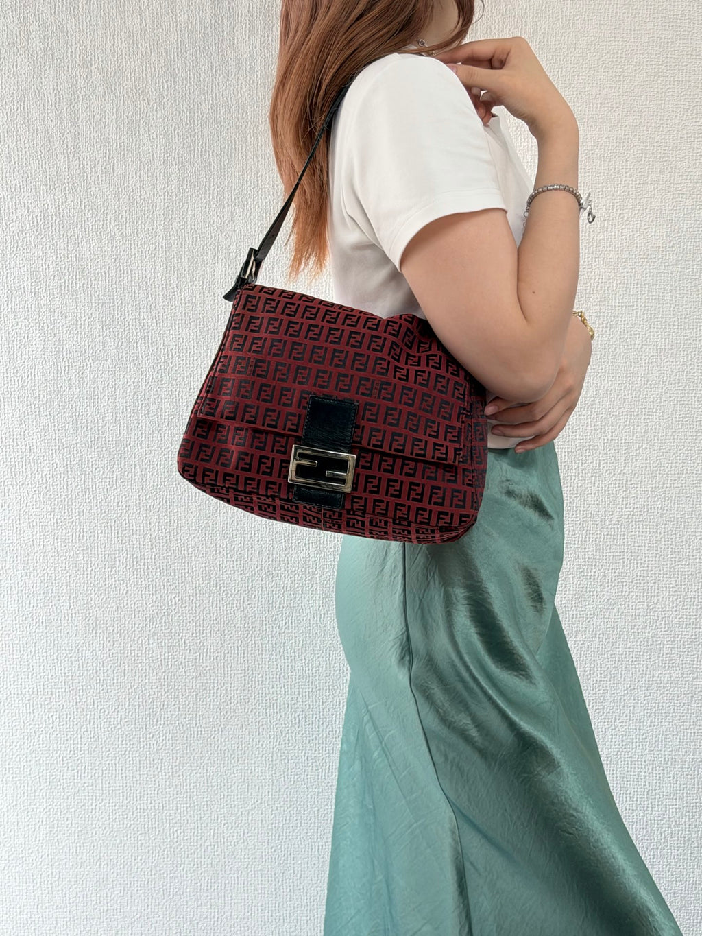 Fendi Vintage Red Zucchino Mamma Baguette Bag