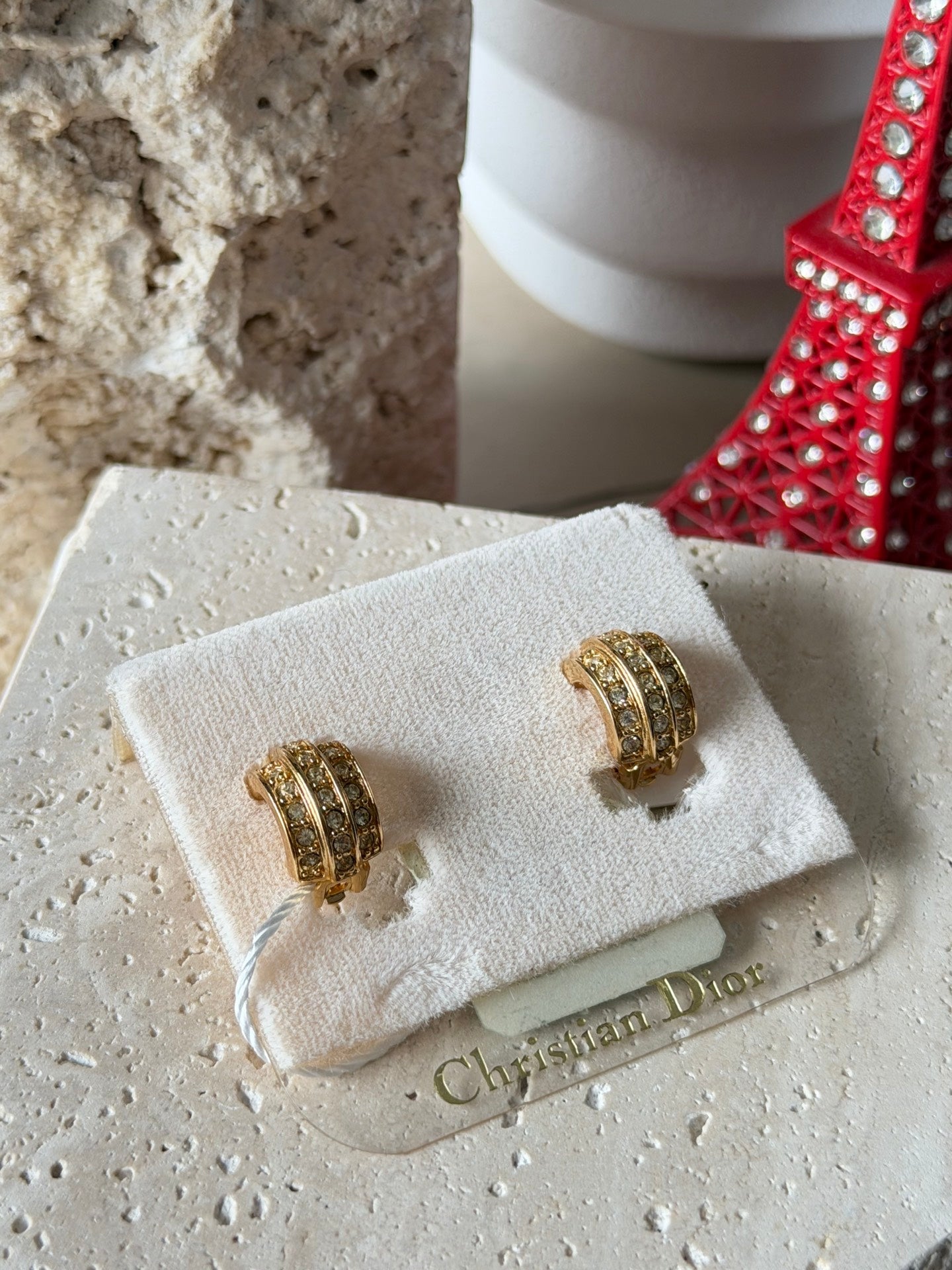 CHRISTIAN DIOR Rheinstone-embellished Clip On Earrings