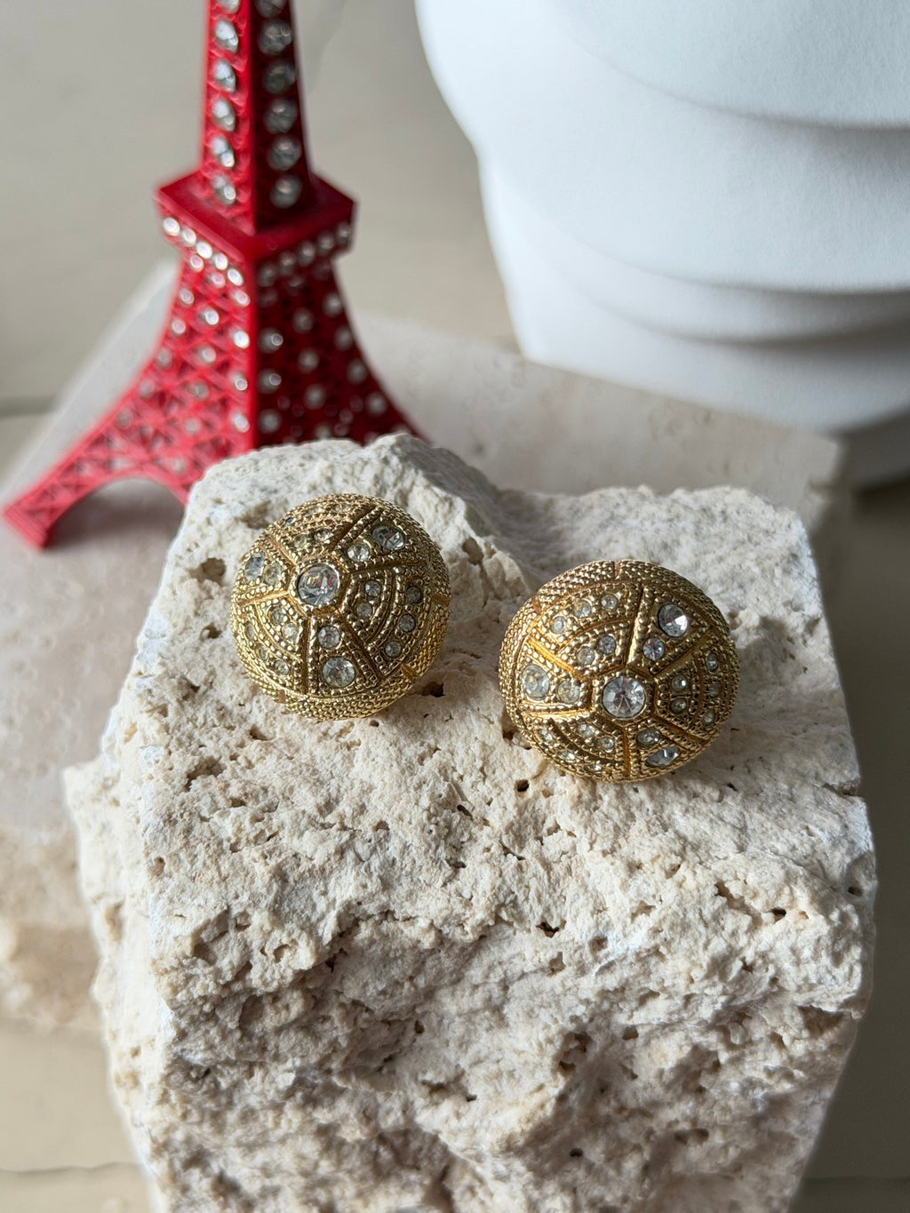Christian Dior Vintage Rhinestone Button Clip Earrings
