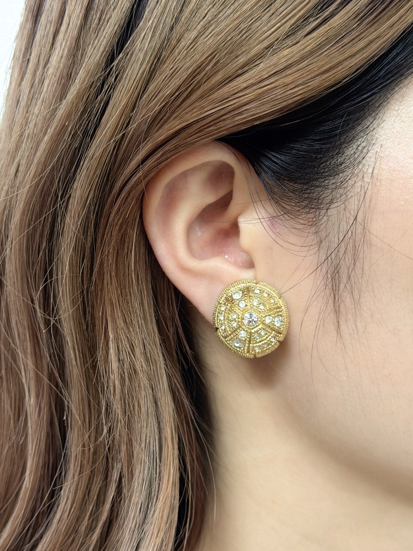 Christian Dior Vintage Rhinestone Button Clip Earrings