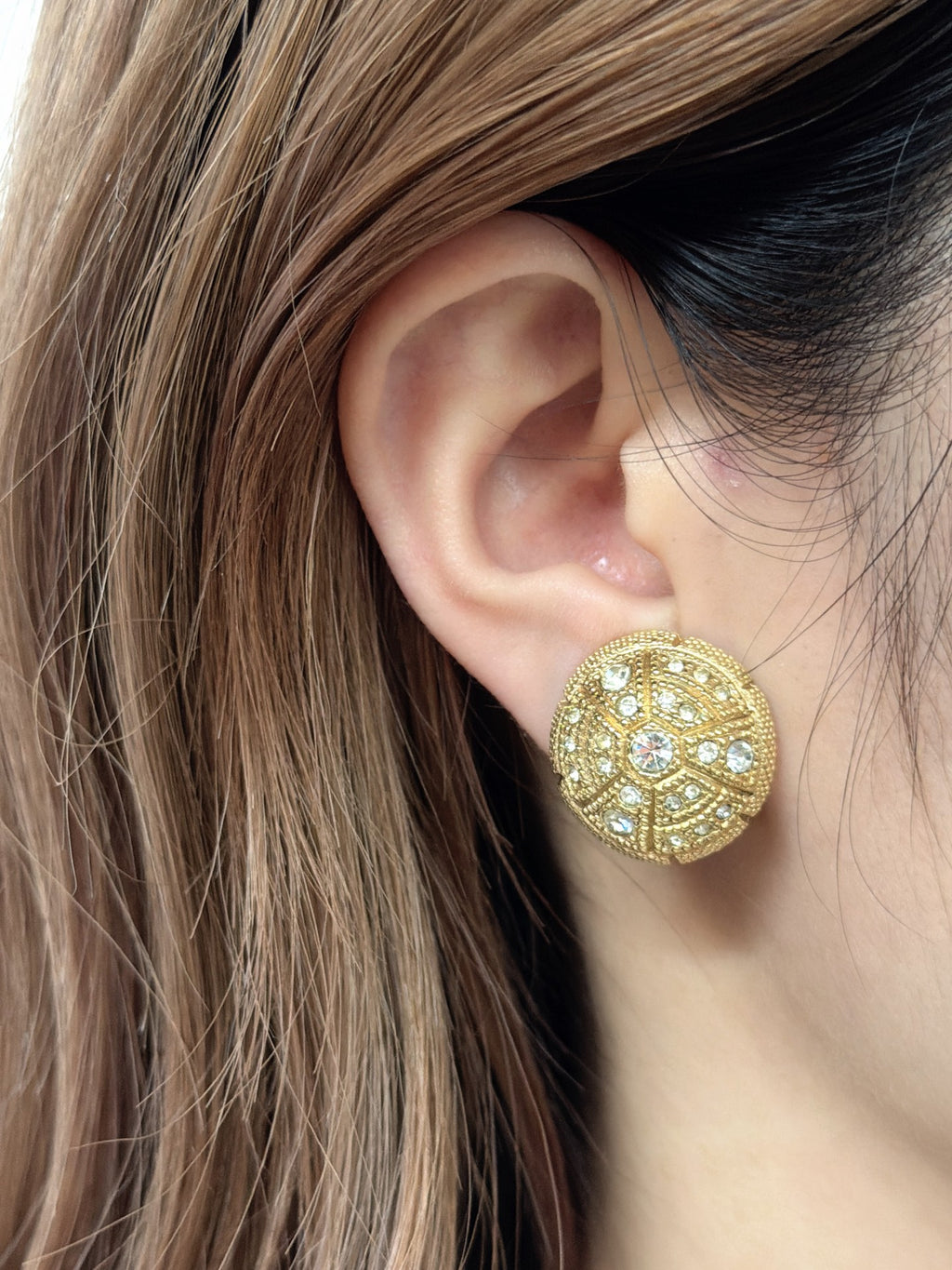 Christian Dior Vintage Rhinestone Button Clip Earrings