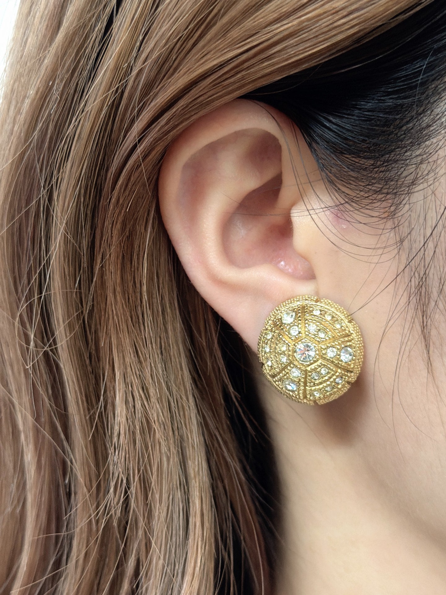 Christian Dior Vintage Rhinestone Button Clip Earrings