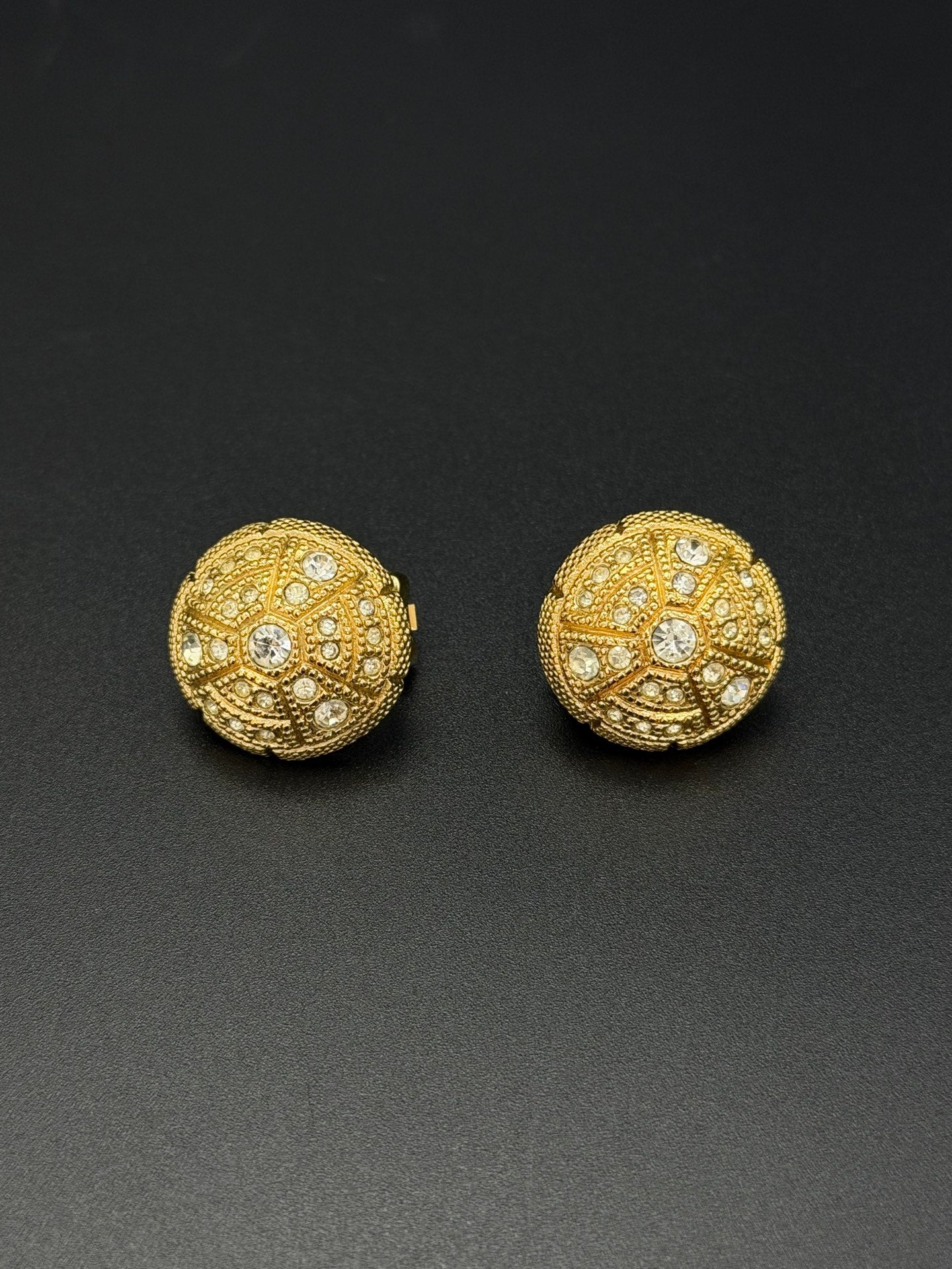 Christian Dior Vintage Rhinestone Button Clip Earrings