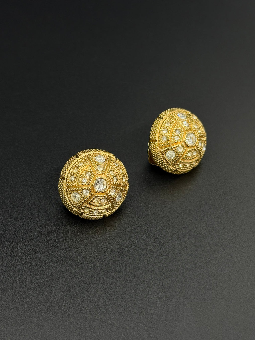 Christian Dior Vintage Rhinestone Button Clip Earrings