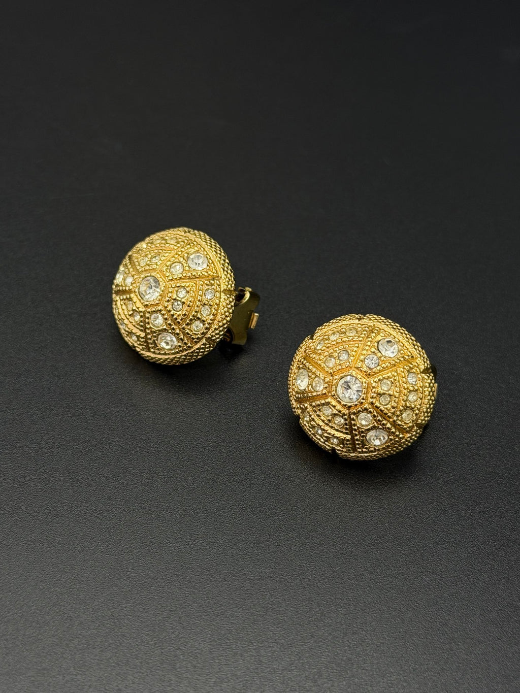 Christian Dior Vintage Rhinestone Button Clip Earrings