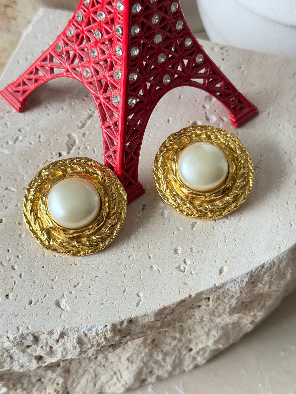 Christian Dior Vintage Large Round Pearl Rope Twist Earrings