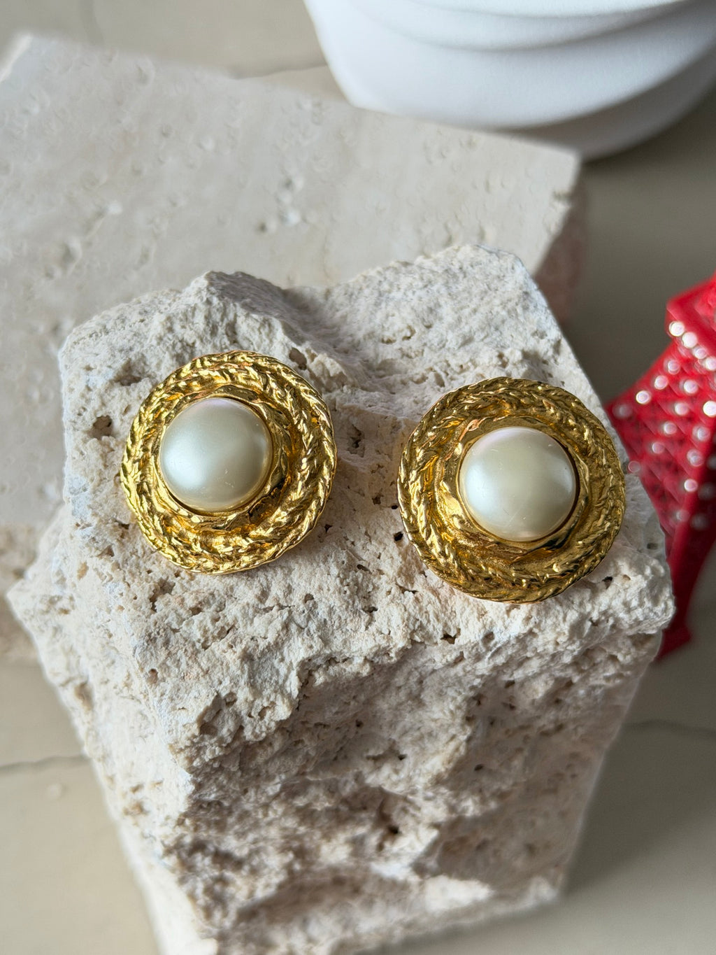 Christian Dior Vintage Large Round Pearl Rope Twist Earrings