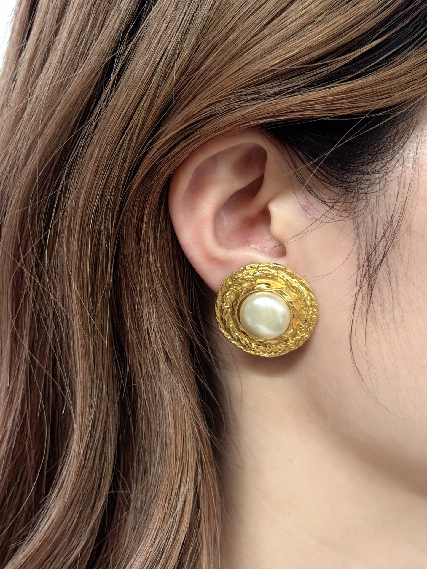 Christian Dior Vintage Large Round Pearl Rope Twist Earrings