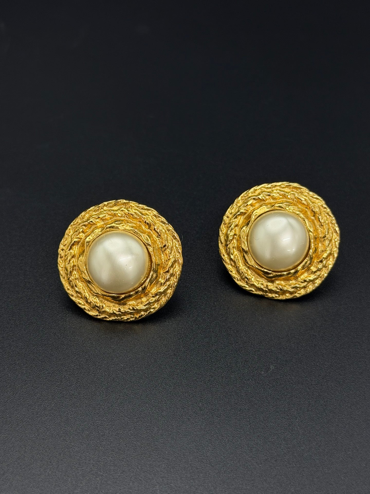 Christian Dior Vintage Large Round Pearl Rope Twist Earrings