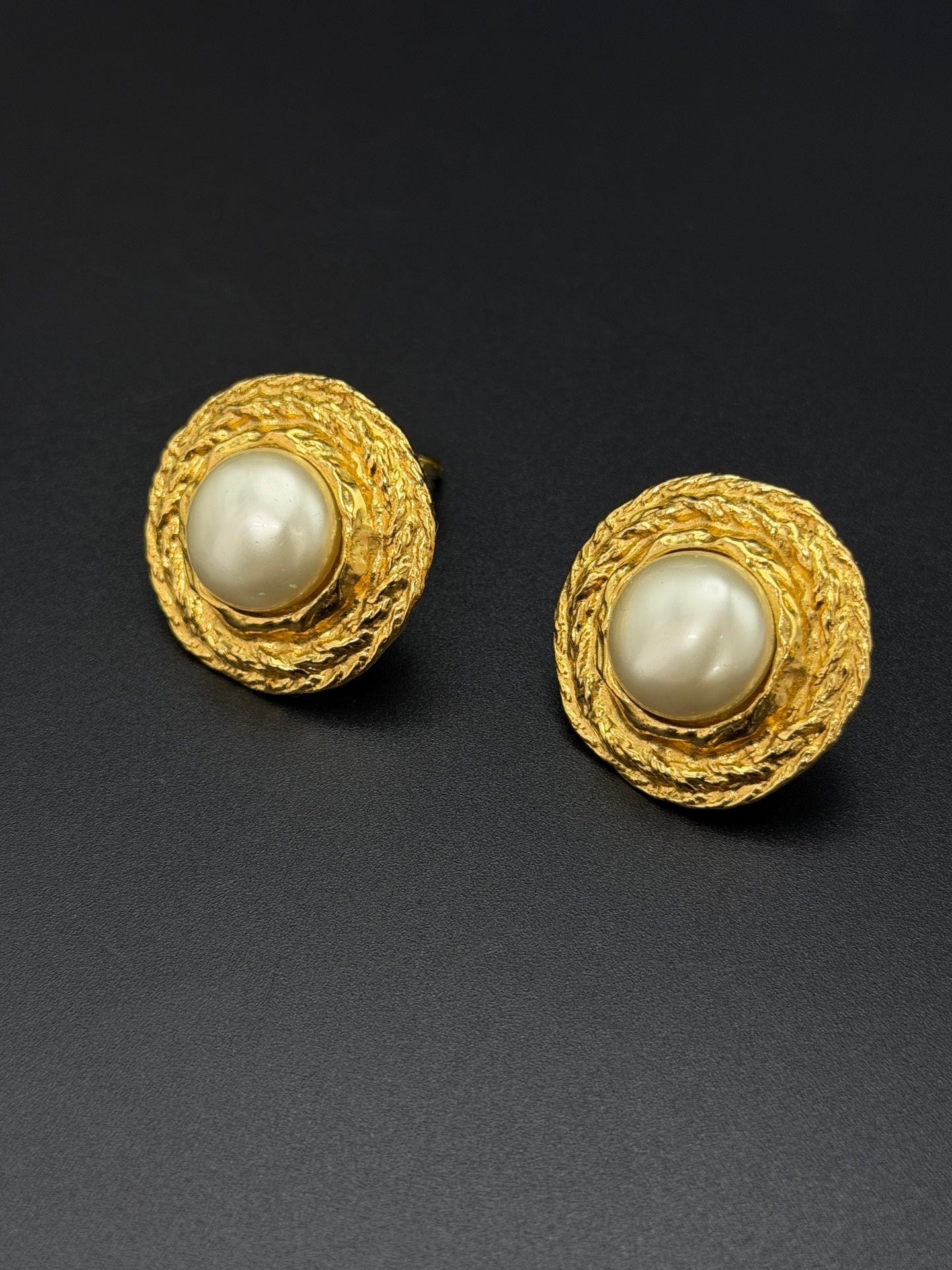 Christian Dior Vintage Large Round Pearl Rope Twist Earrings