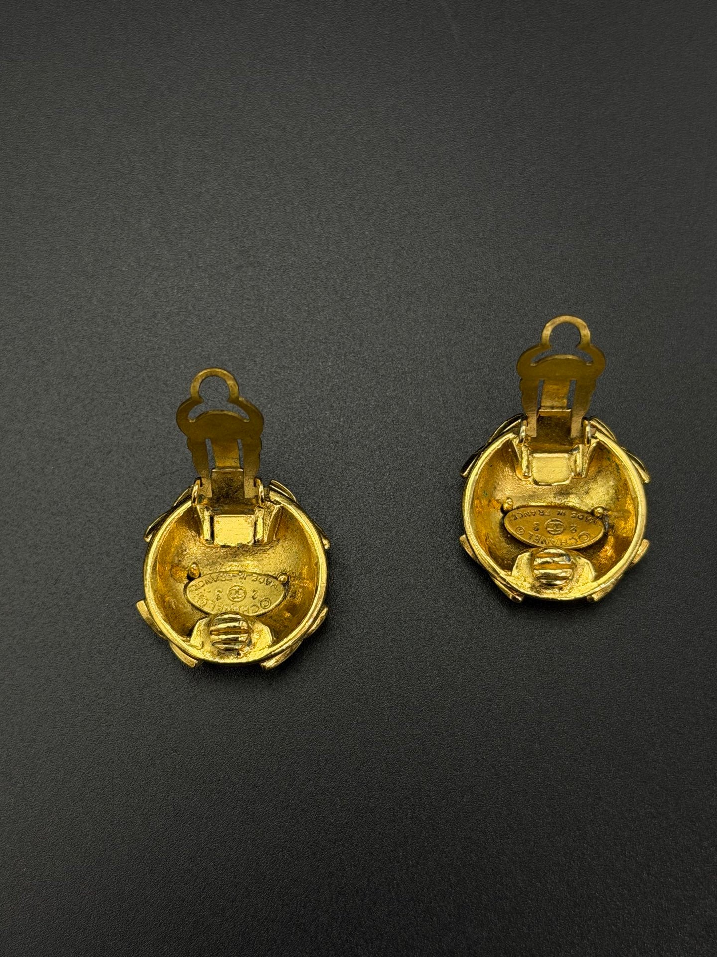 Chanel Vintage Interlocking CC Rhinestone Knot Dome Earrings