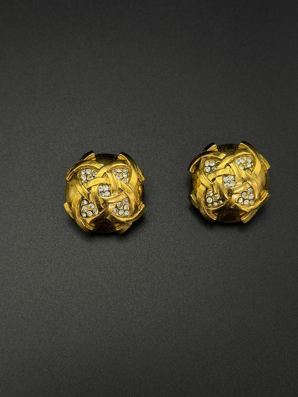 Chanel Vintage Interlocking CC Rhinestone Knot Dome Earrings