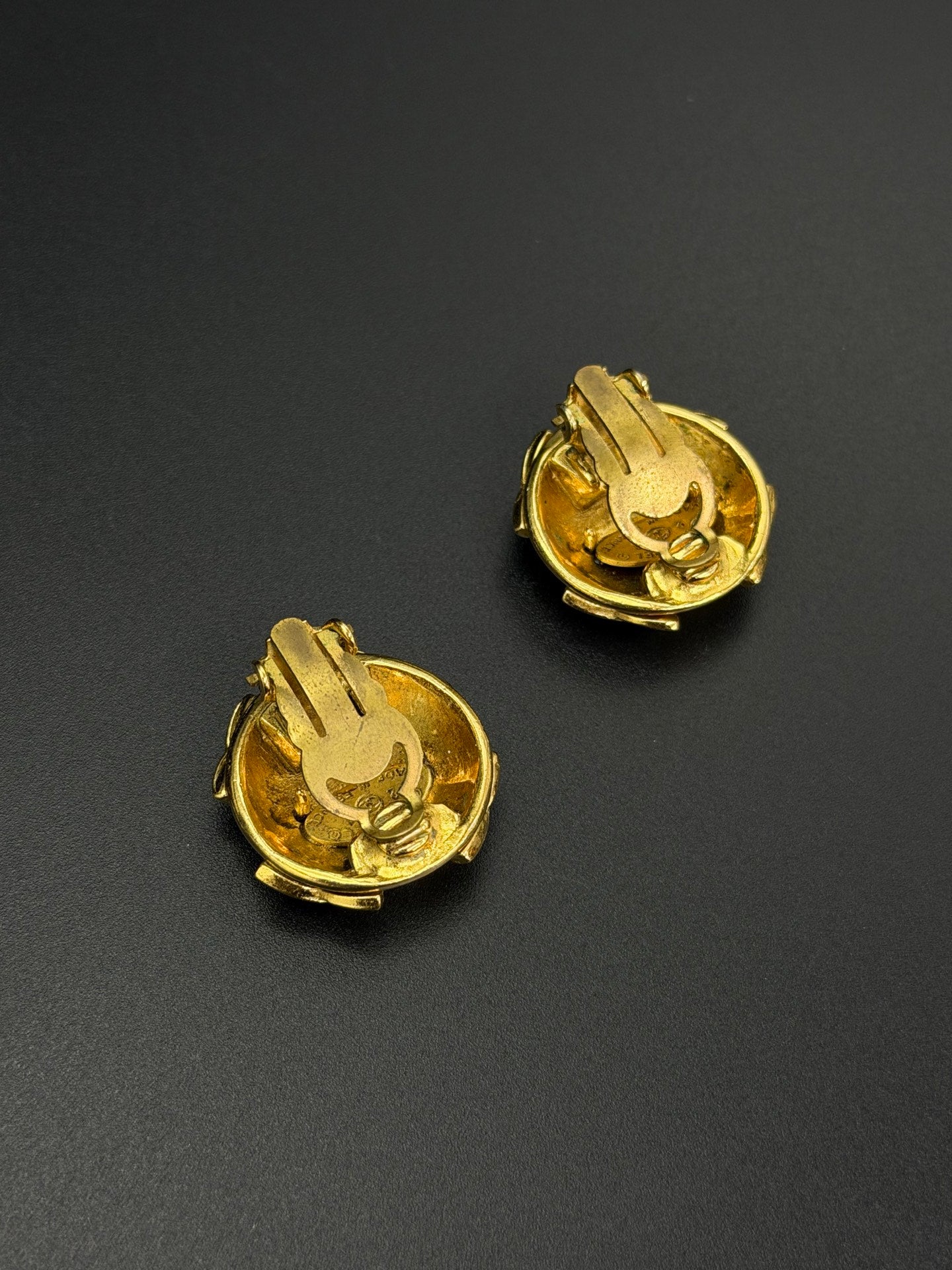 Chanel Vintage Interlocking CC Rhinestone Knot Dome Earrings