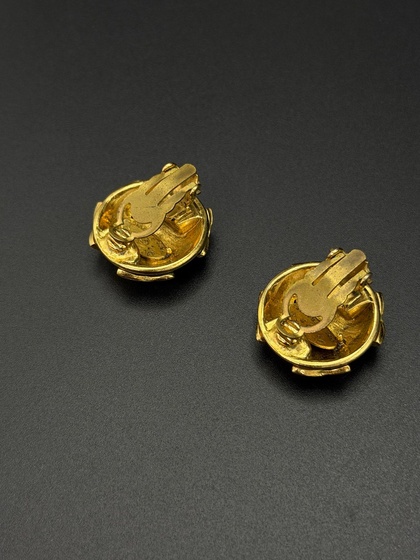 Chanel Vintage Interlocking CC Rhinestone Knot Dome Earrings