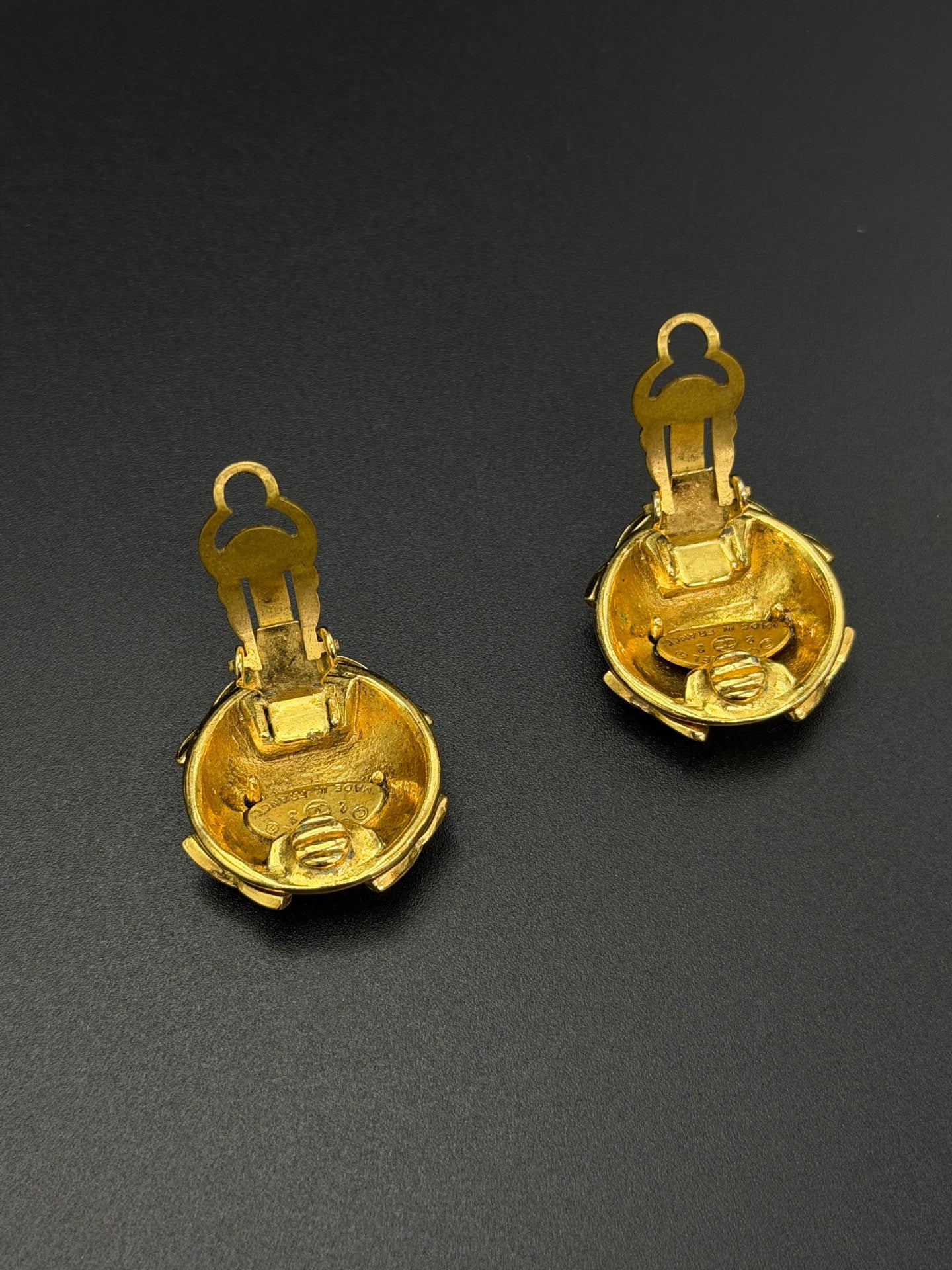 Chanel Vintage Interlocking CC Rhinestone Knot Dome Earrings