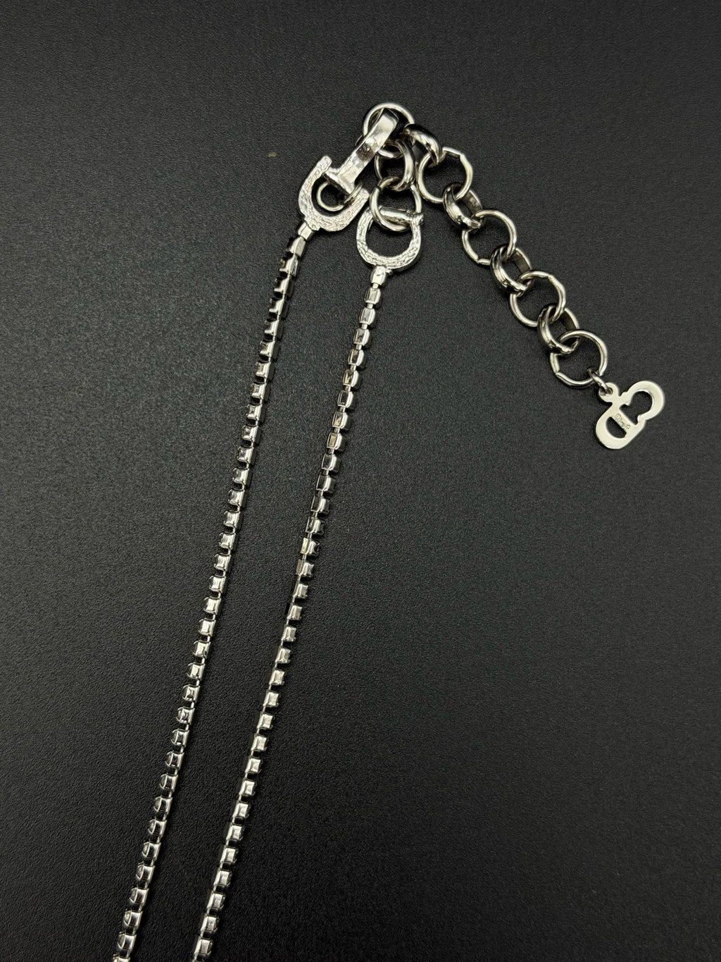 Christian Dior Vintage Rhinestone Dog Tag Pendant Necklace