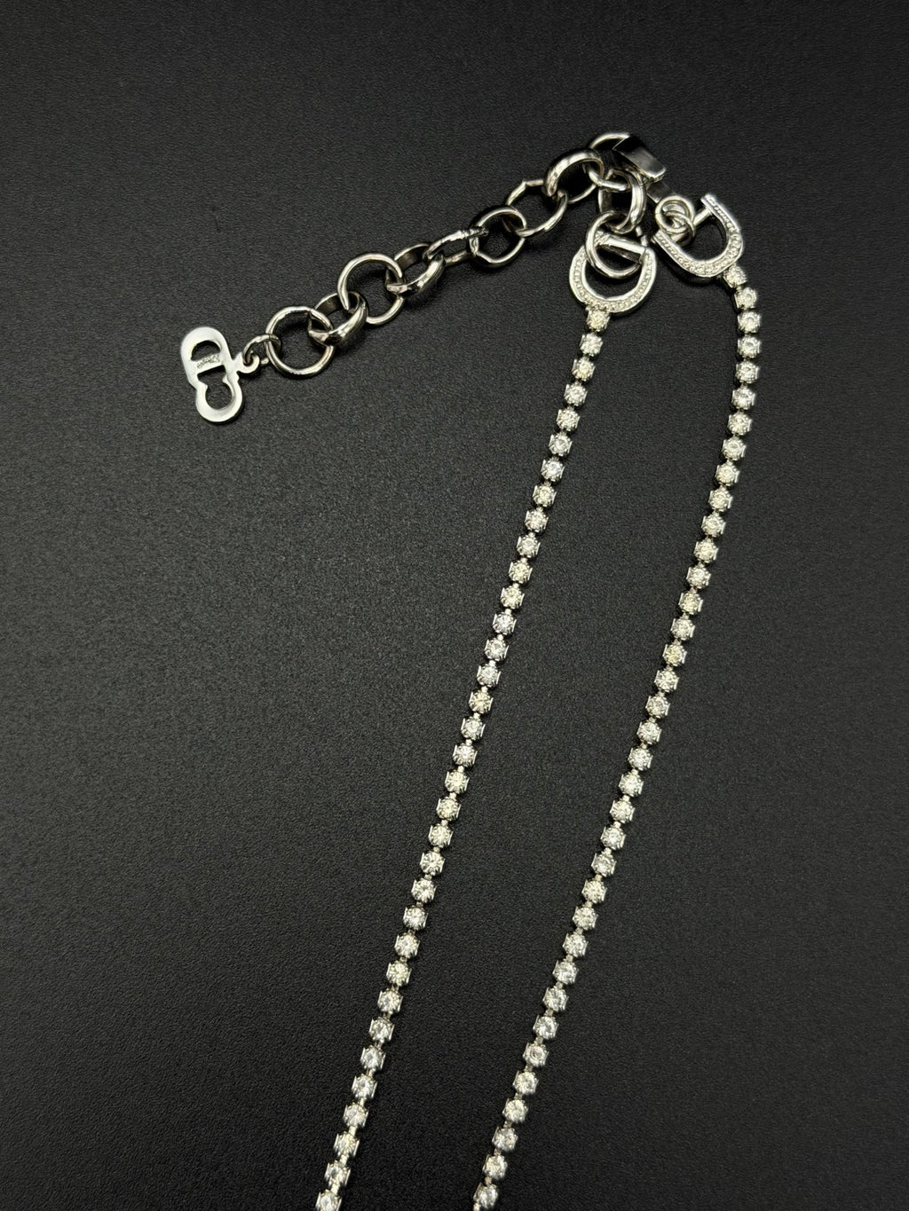 Christian Dior Vintage Rhinestone Dog Tag Pendant Necklace
