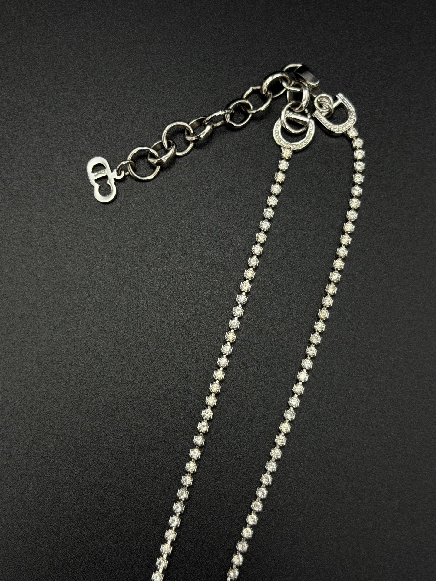 Christian Dior Vintage Rhinestone Dog Tag Pendant Necklace