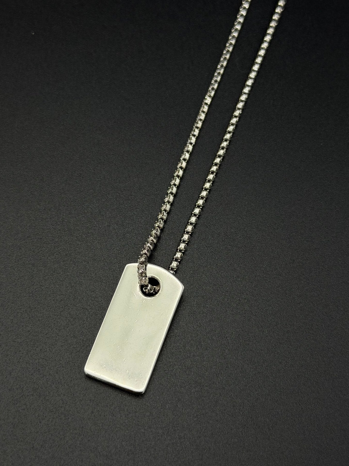 Christian Dior Vintage Rhinestone Dog Tag Pendant Necklace