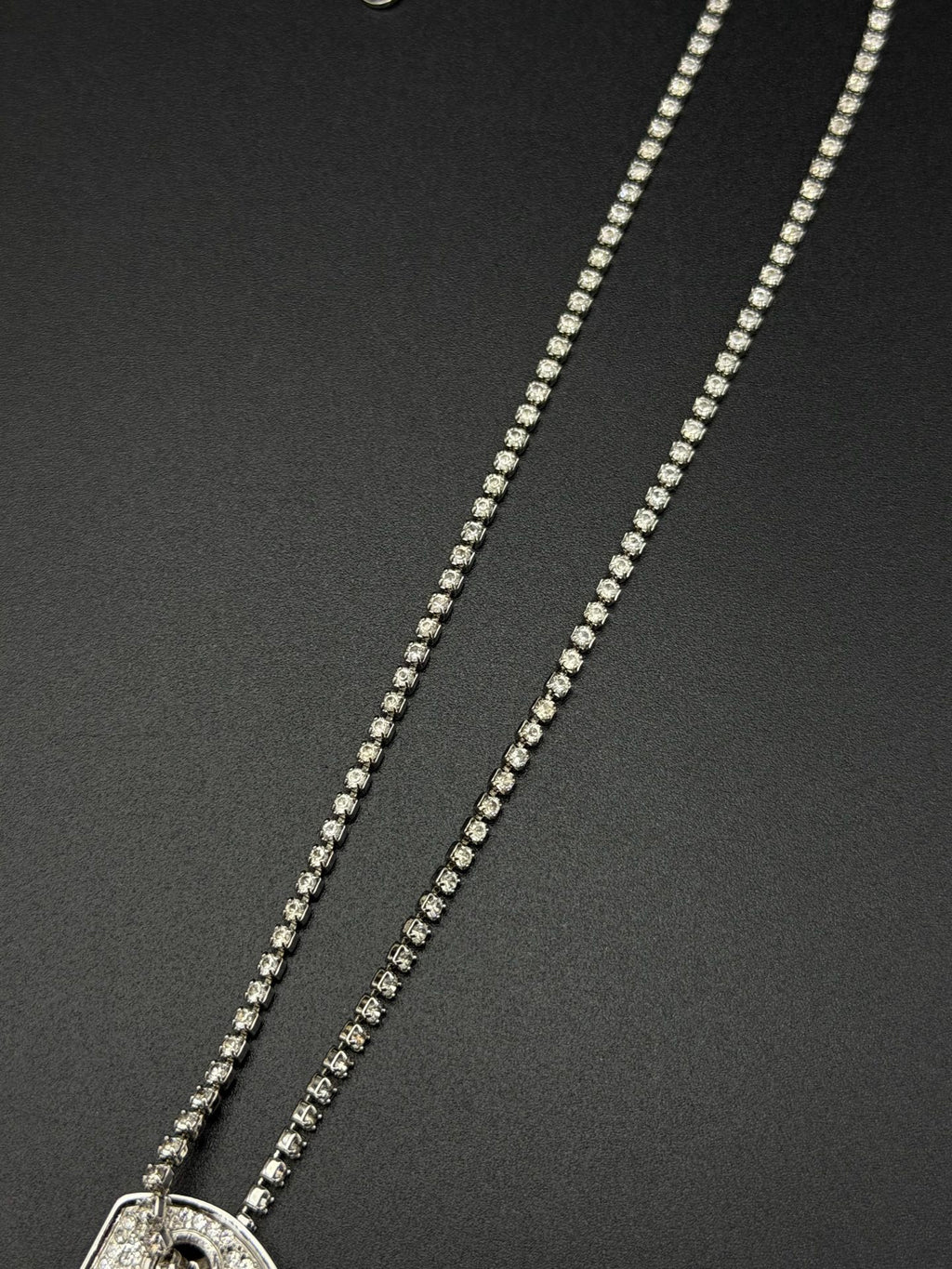 Christian Dior Vintage Rhinestone Dog Tag Pendant Necklace
