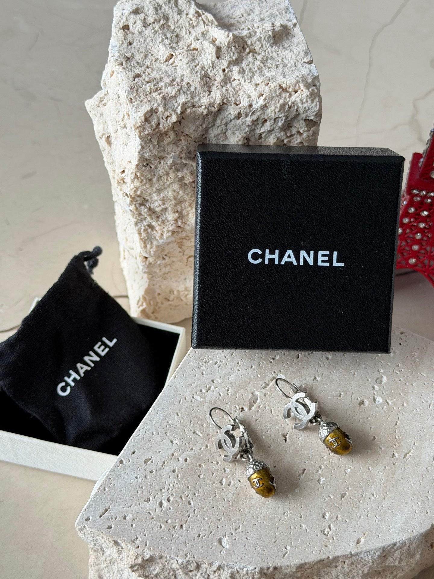 Chanel 2005 Autumn Collection Acorn CC Drop Earrings