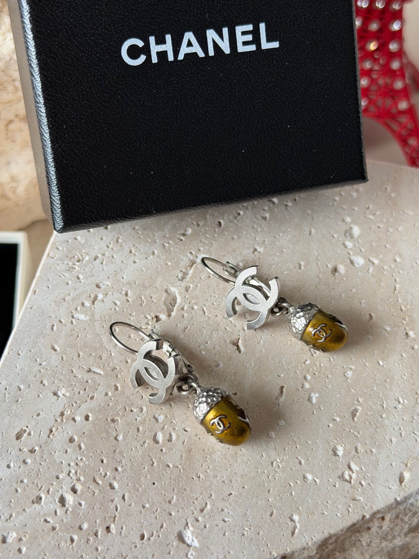 Chanel 2005 Autumn Collection Acorn CC Drop Earrings