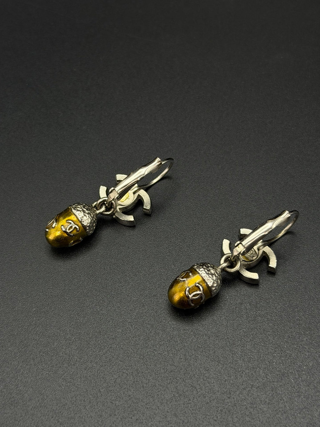 Chanel 2005 Autumn Collection Acorn CC Drop Earrings