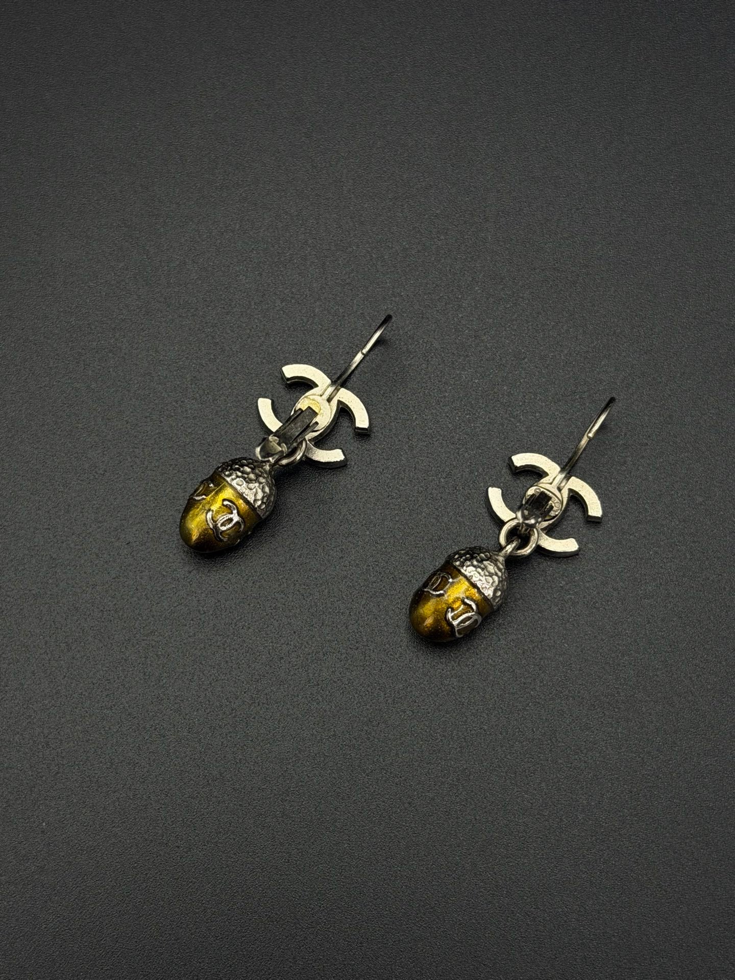 Chanel 2005 Autumn Collection Acorn CC Drop Earrings