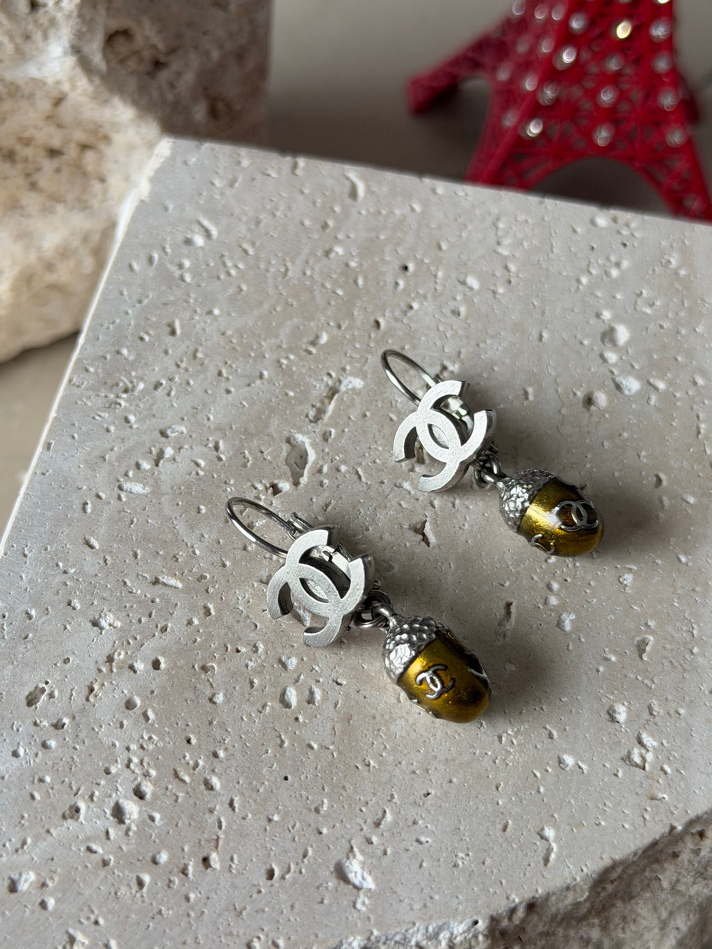 Chanel 2005 Autumn Collection Acorn CC Drop Earrings