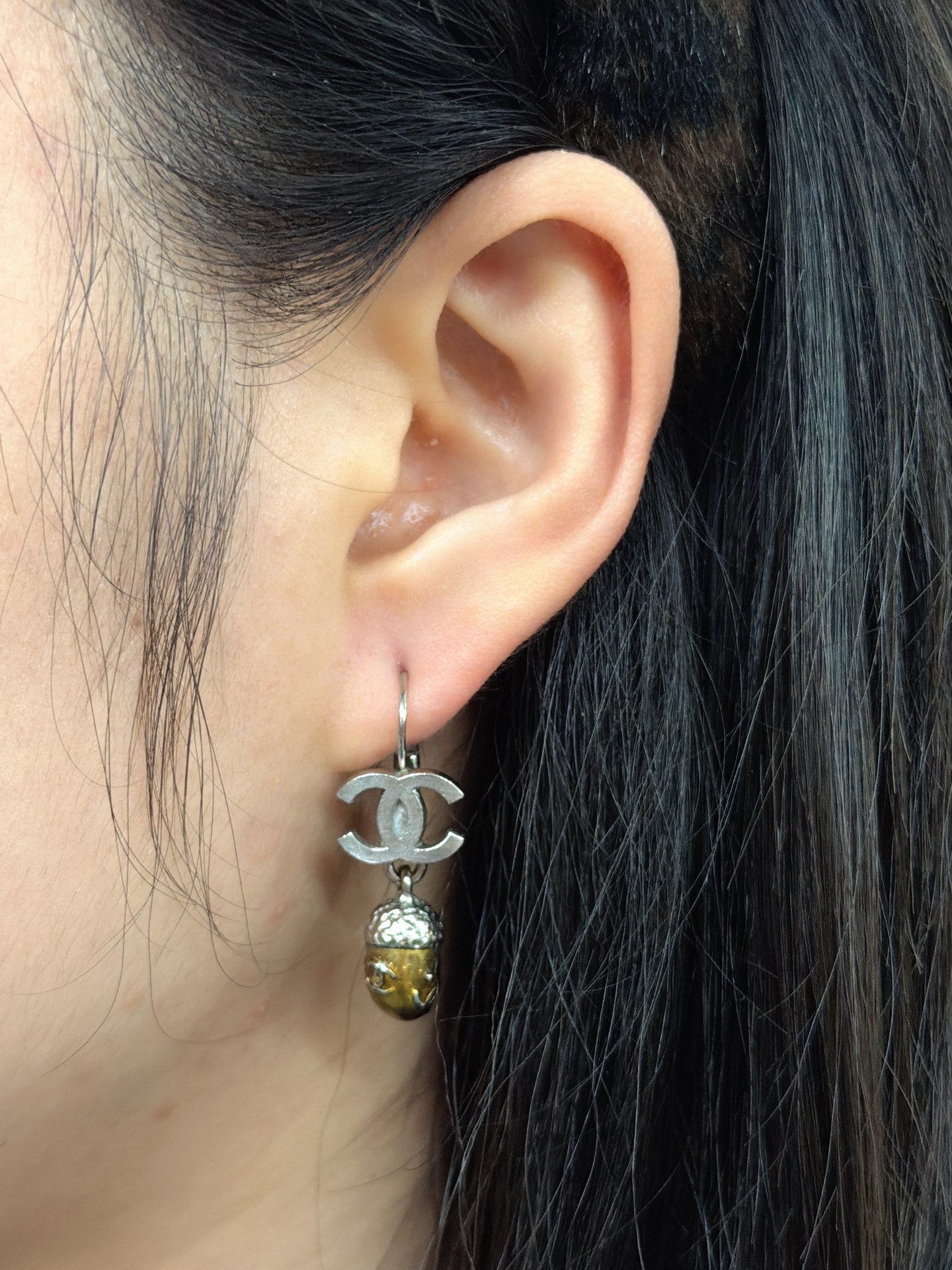 Chanel 2005 Autumn Collection Acorn CC Drop Earrings