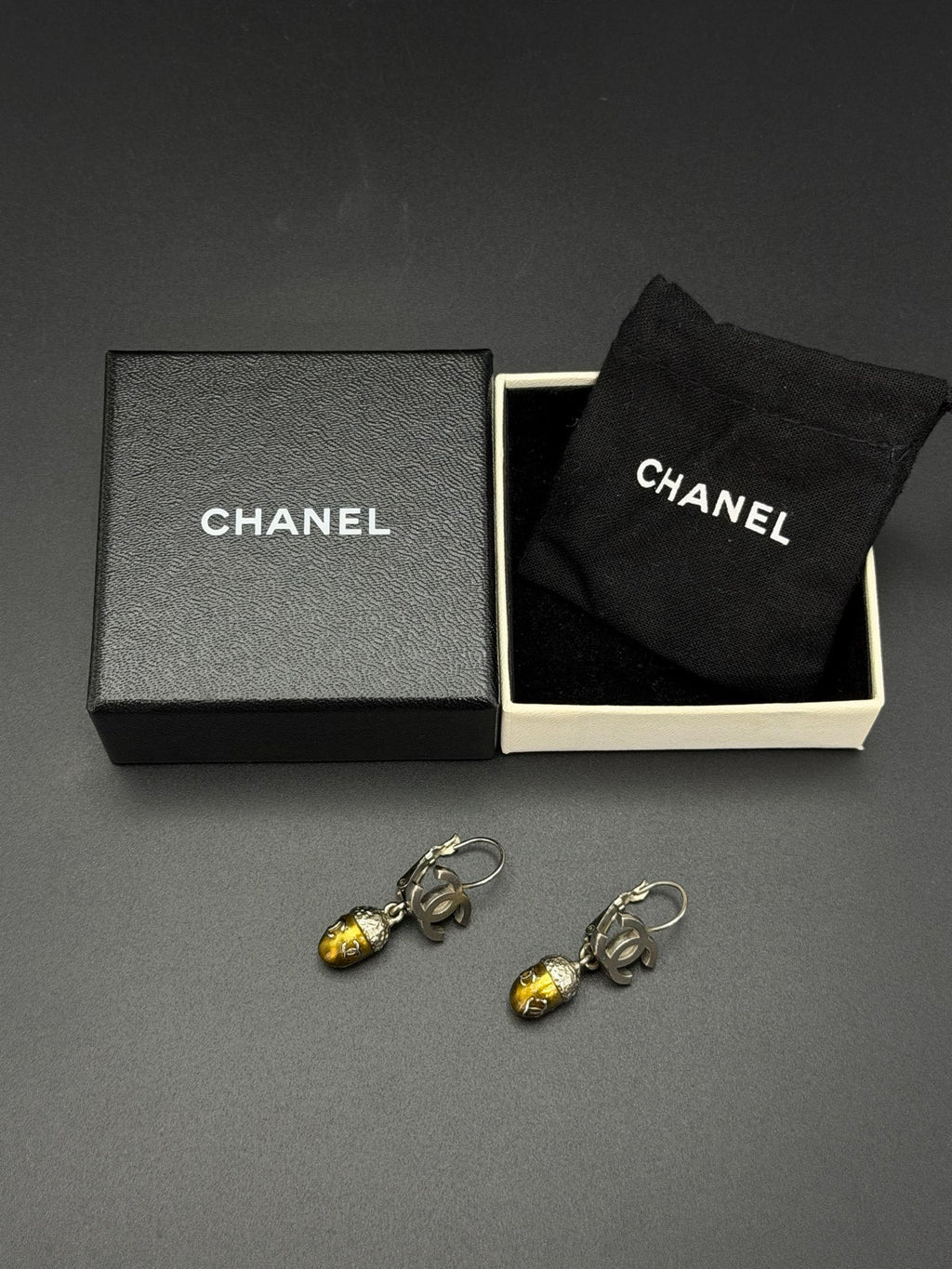 Chanel 2005 Autumn Collection Acorn CC Drop Earrings