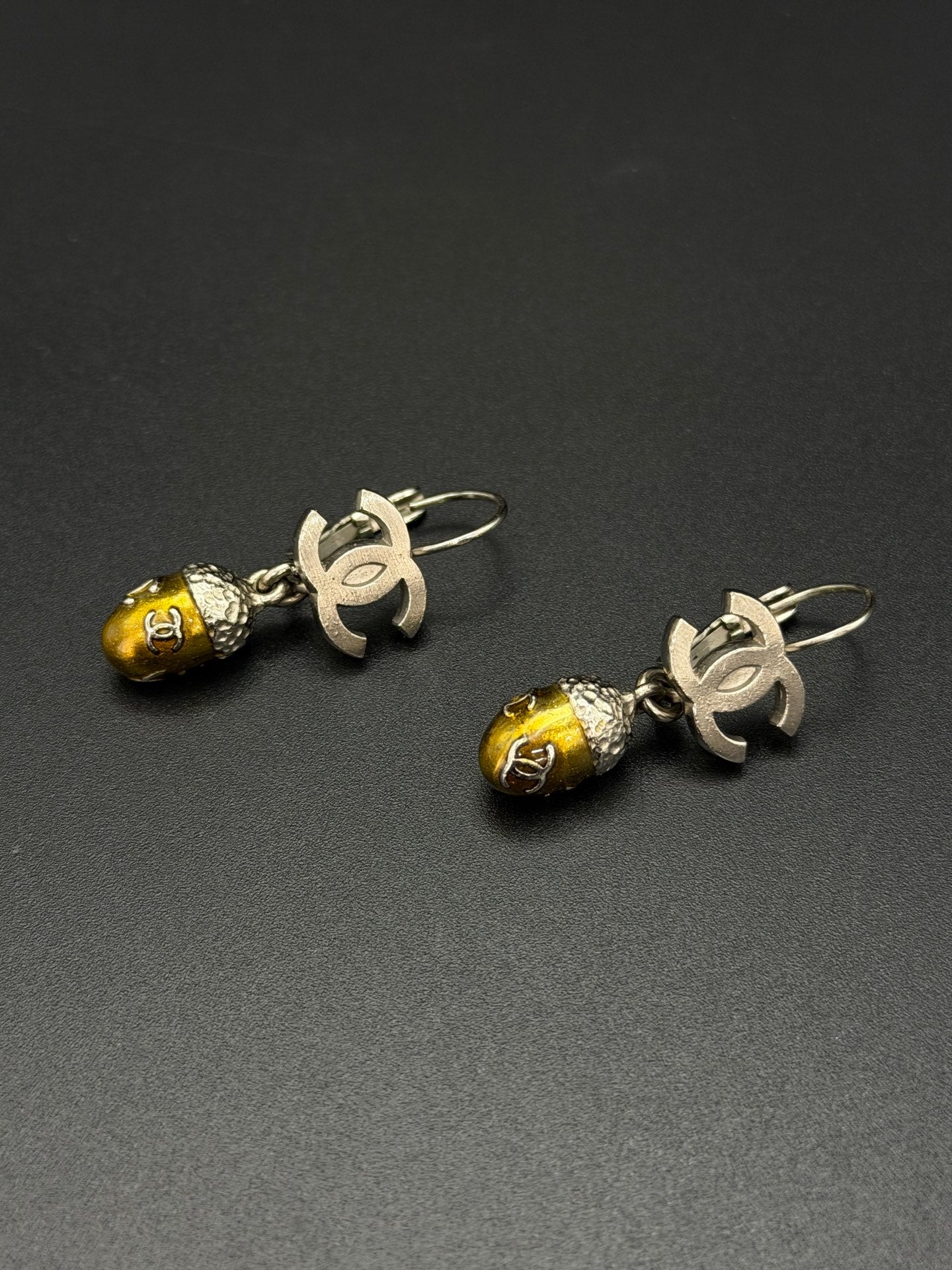 Chanel 2005 Autumn Collection Acorn CC Drop Earrings