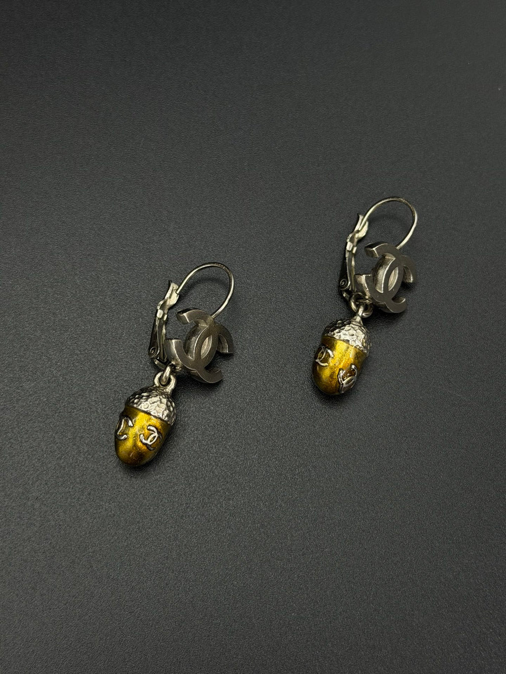 Chanel 2005 Autumn Collection Acorn CC Drop Earrings