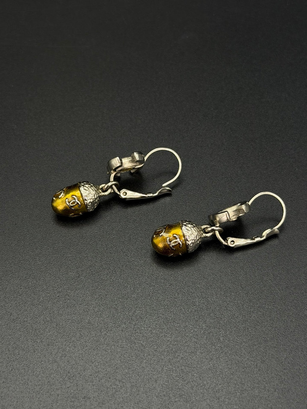 Chanel 2005 Autumn Collection Acorn CC Drop Earrings