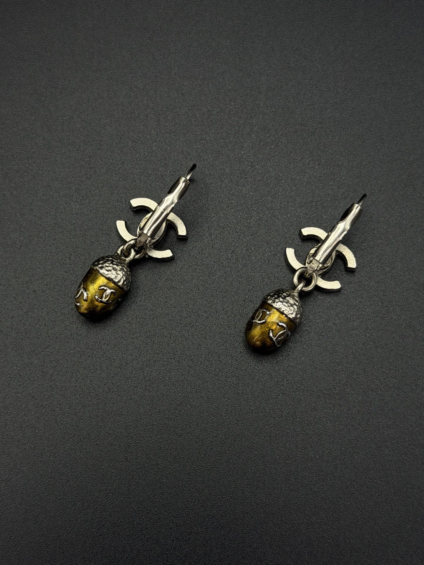 Chanel 2005 Autumn Collection Acorn CC Drop Earrings