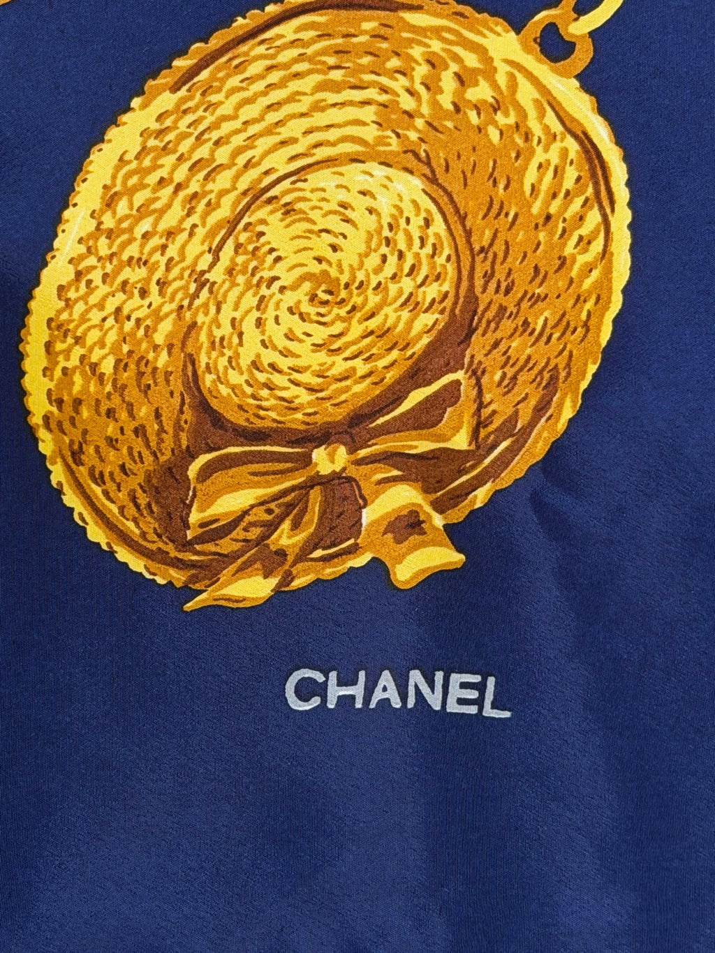 CHANEL Navy Silk Scarf Gold Charm Rare Vintage