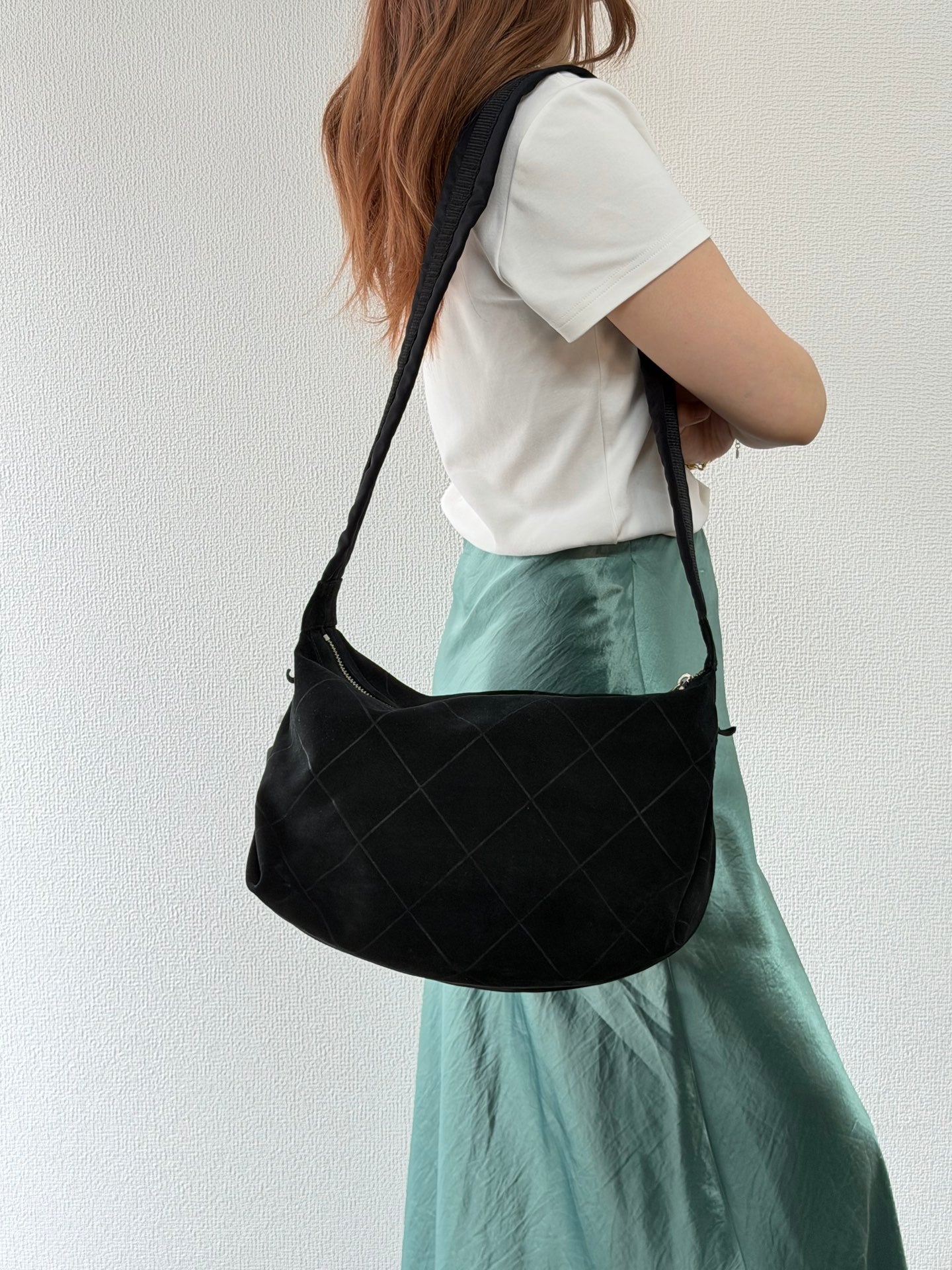 Chanel Black Quilted Suede Hobo Bag