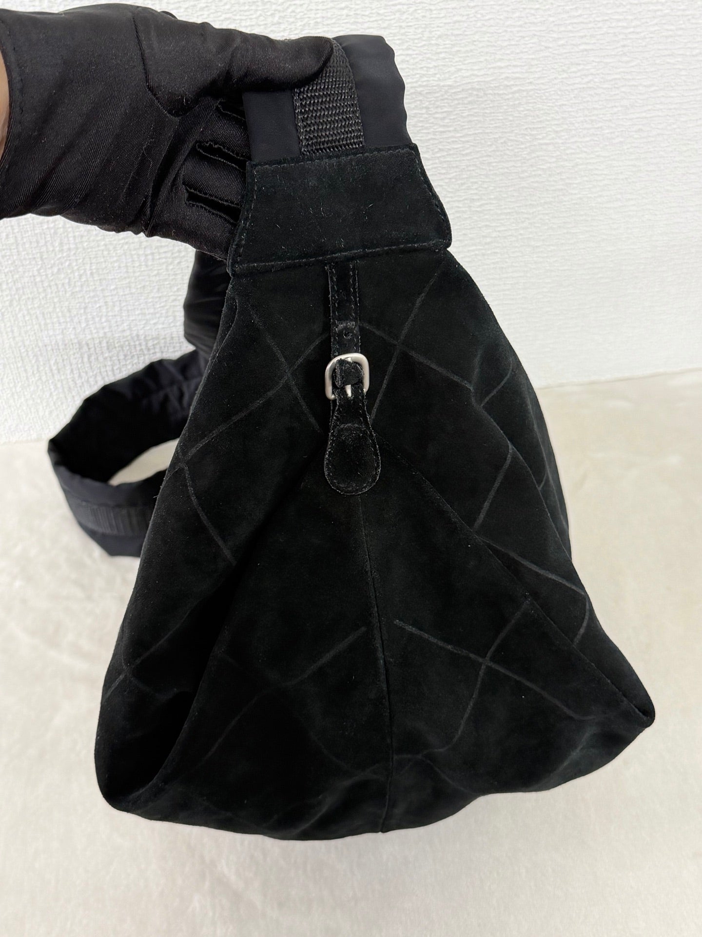 Chanel Black Quilted Suede Hobo Bag