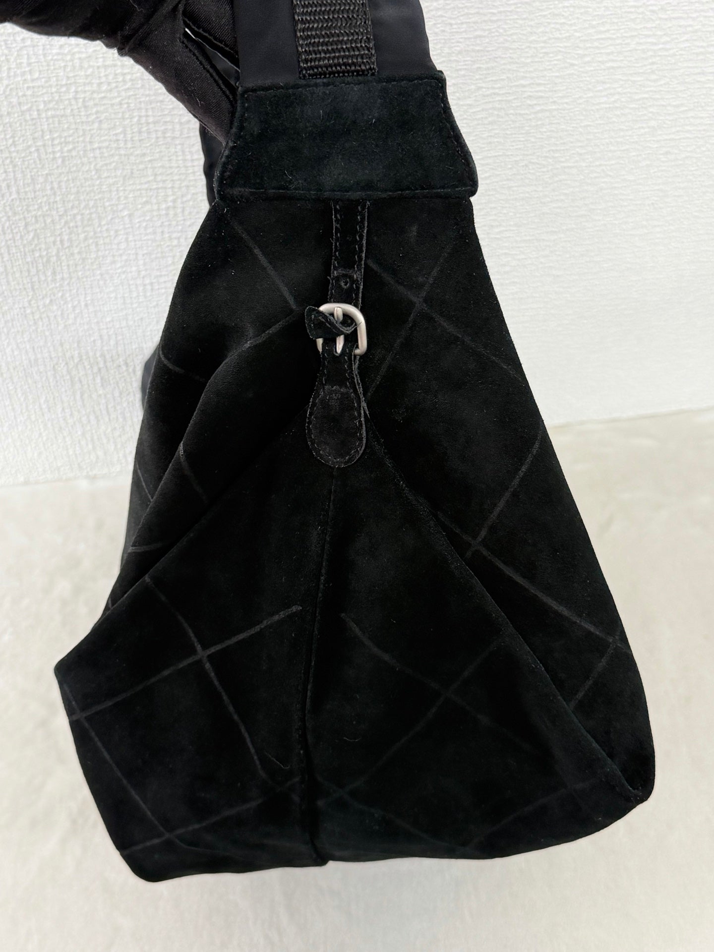 Chanel Black Quilted Suede Hobo Bag