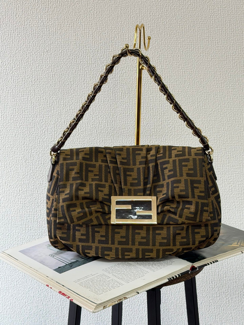 Fendi Tobacco Zucca Print Canvas Mia Flap Shoulder Bag