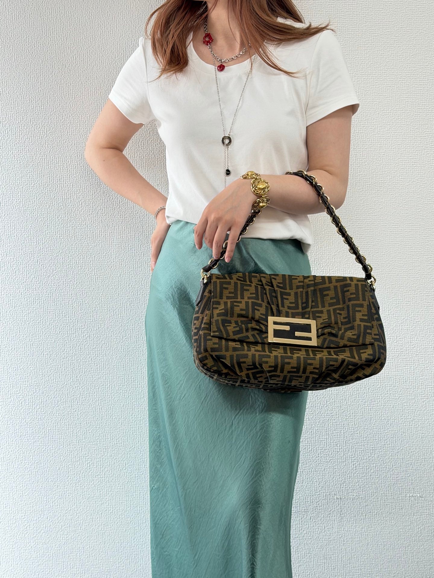 Fendi Tobacco Zucca Print Canvas Mia Flap Shoulder Bag