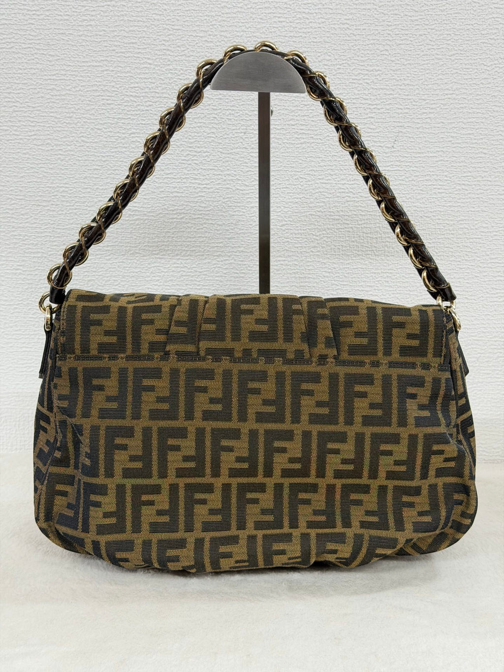 Fendi Tobacco Zucca Print Canvas Mia Flap Shoulder Bag