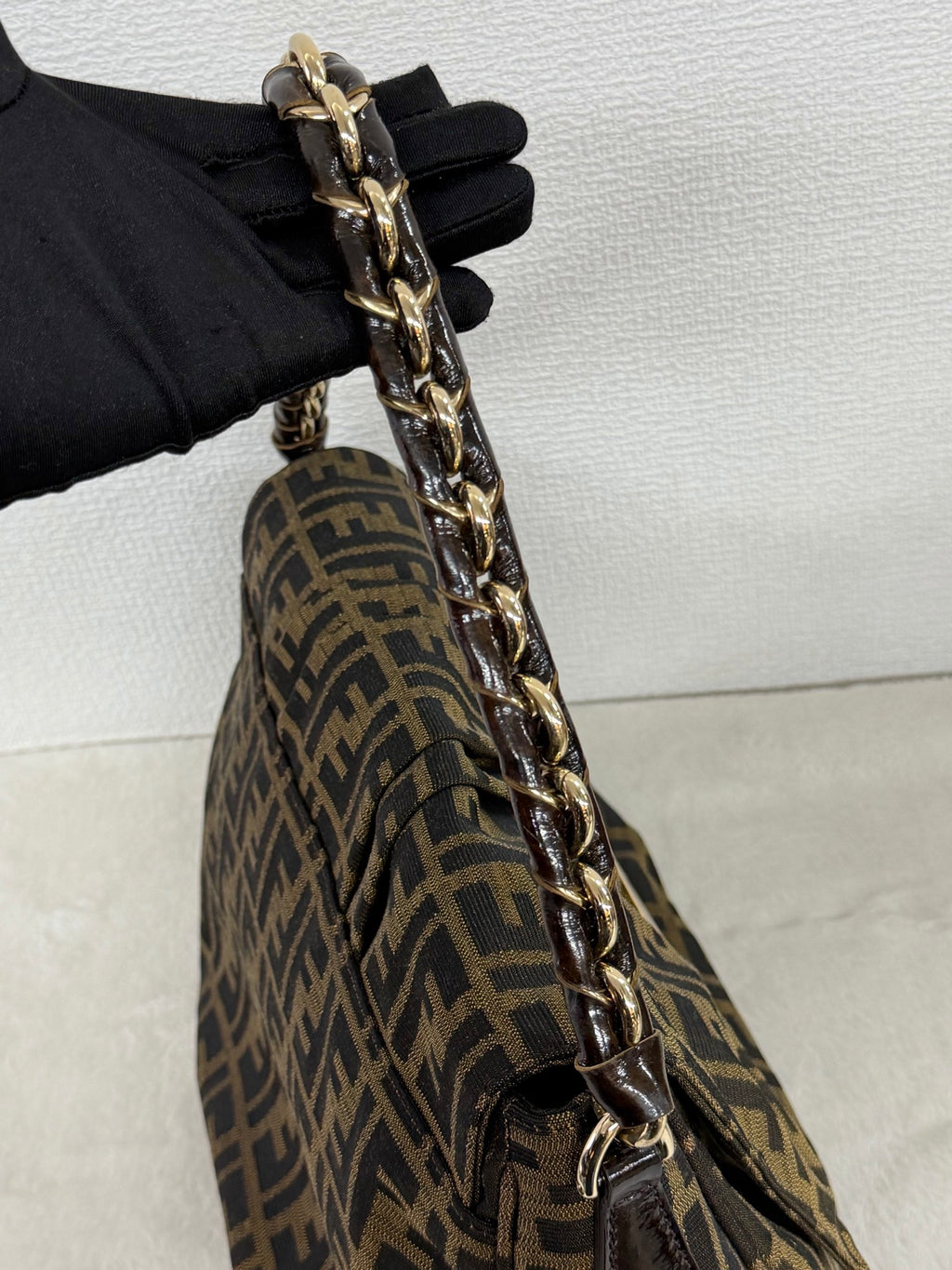Fendi Tobacco Zucca Print Canvas Mia Flap Shoulder Bag