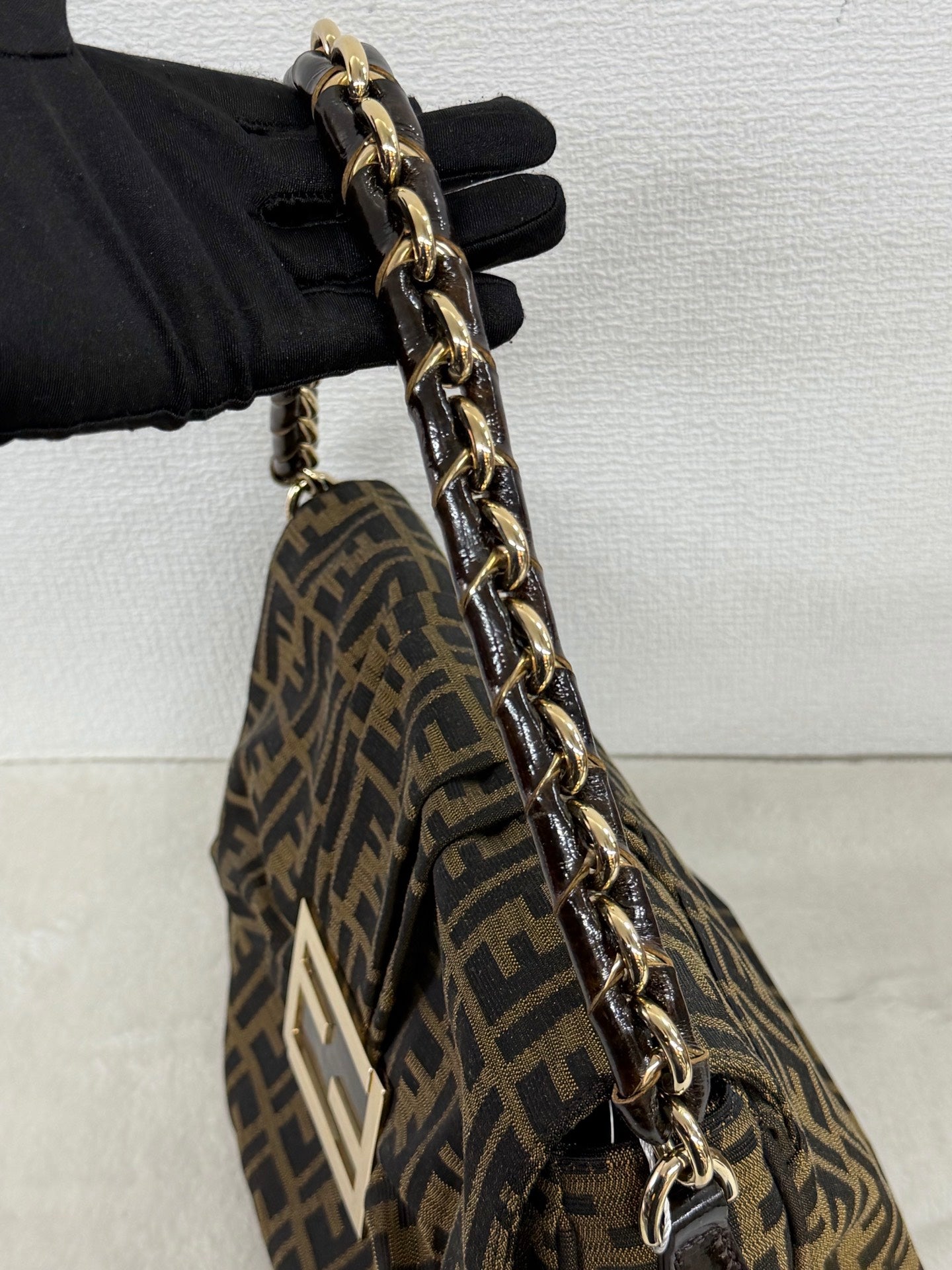 Fendi Tobacco Zucca Print Canvas Mia Flap Shoulder Bag