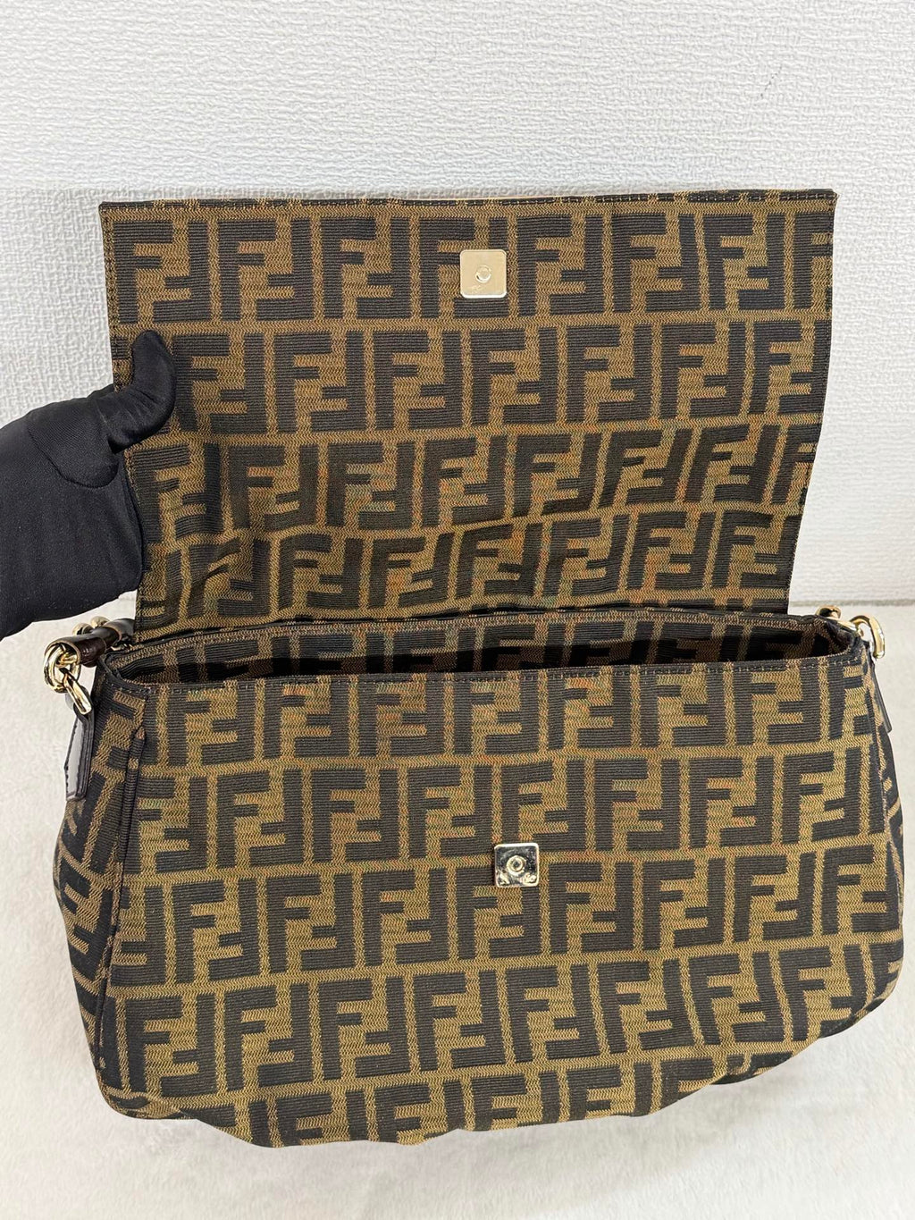Fendi Tobacco Zucca Print Canvas Mia Flap Shoulder Bag