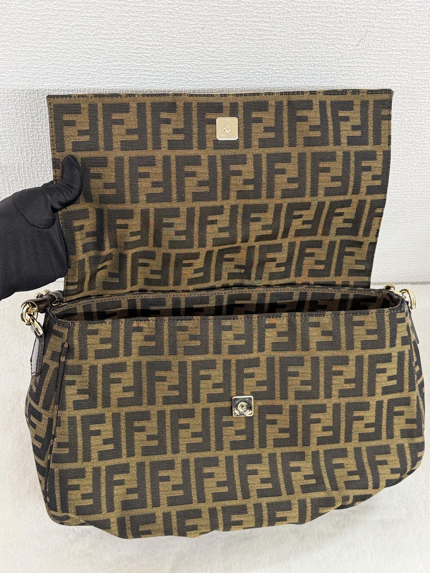 Fendi Tobacco Zucca Print Canvas Mia Flap Shoulder Bag