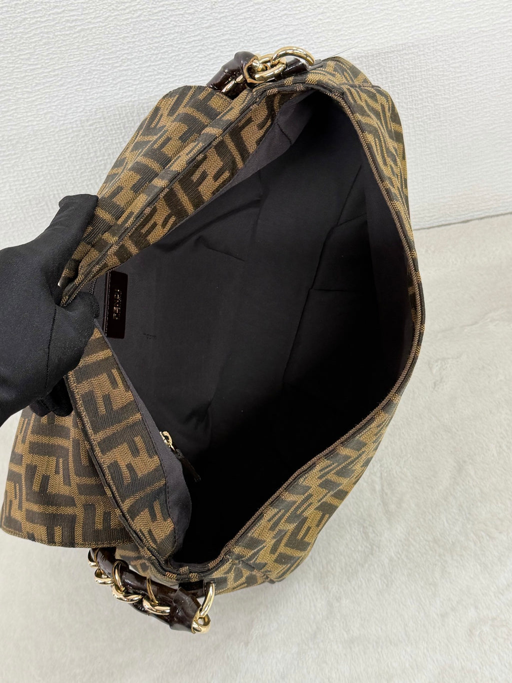 Fendi Tobacco Zucca Print Canvas Mia Flap Shoulder Bag