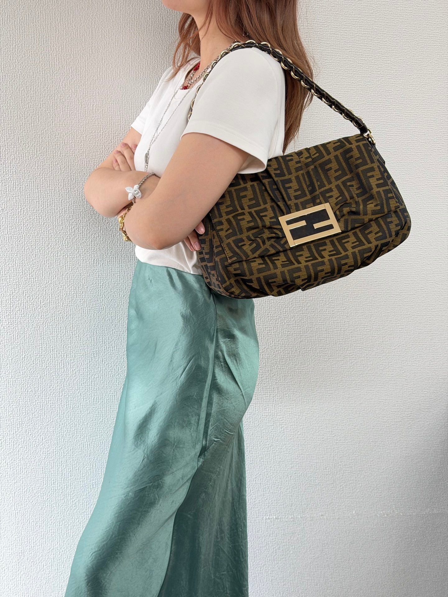 Fendi Tobacco Zucca Print Canvas Mia Flap Shoulder Bag