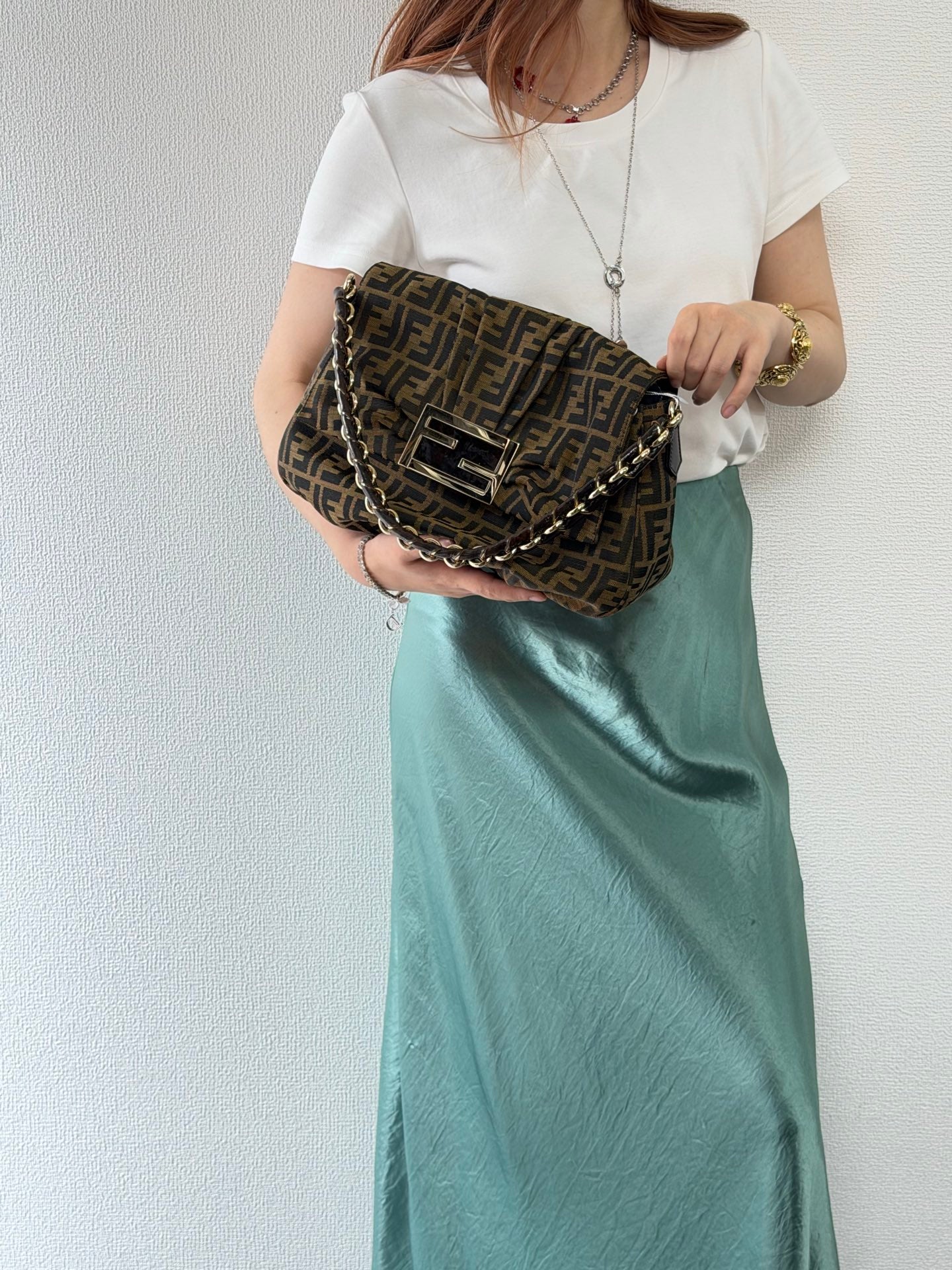 Fendi Tobacco Zucca Print Canvas Mia Flap Shoulder Bag